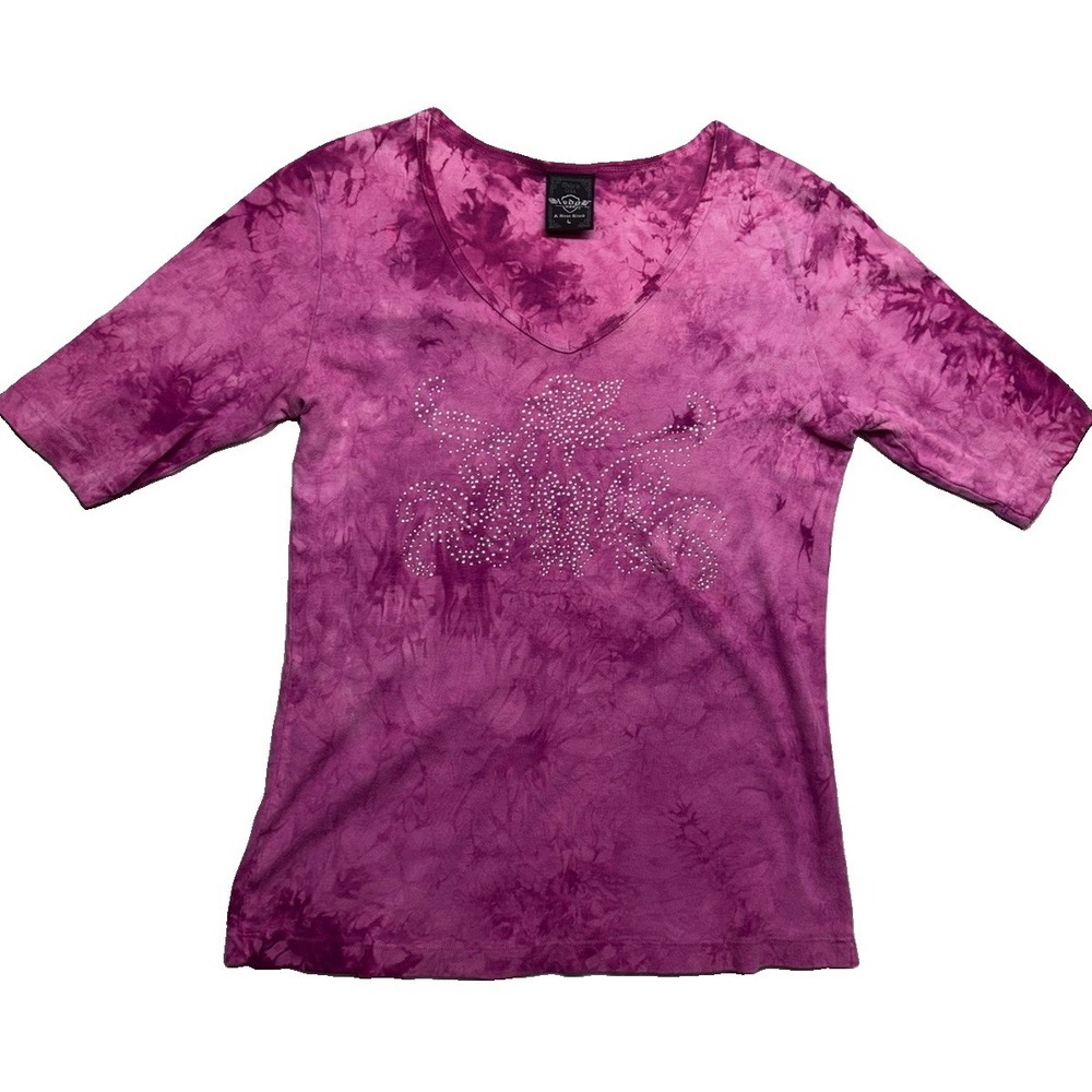 VTG 2000s Sledge USA Y2K Elbow Sleeve T-Shirt Purple Rhinestone